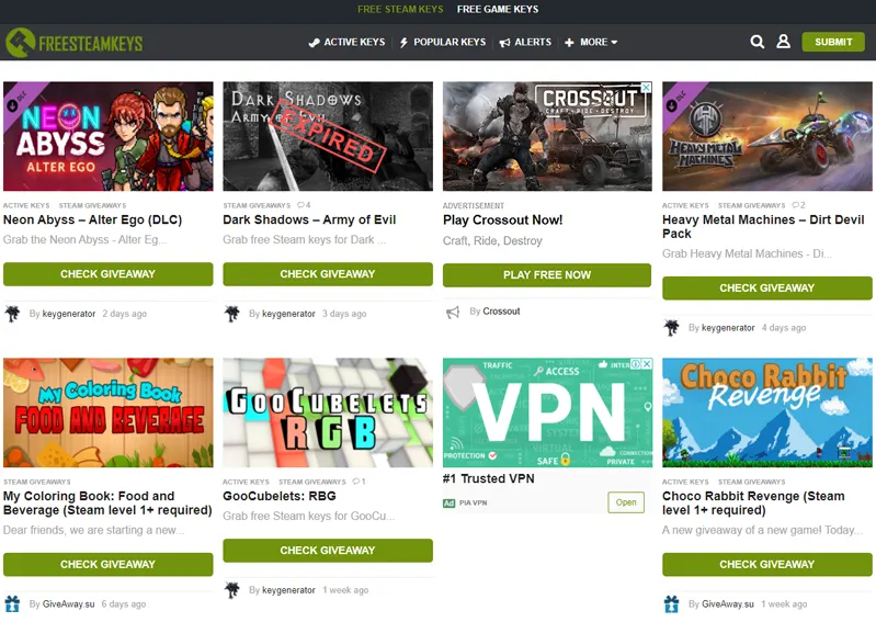 Get Steam game keys for free