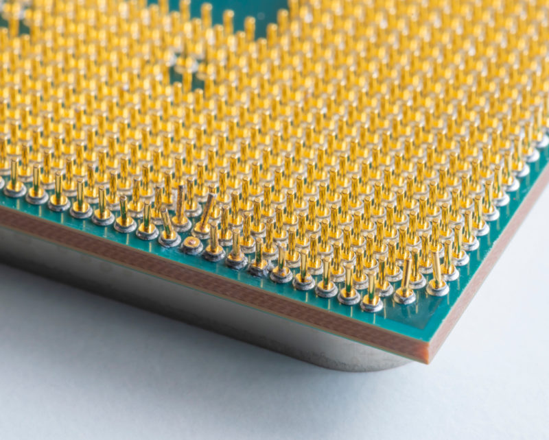 Close up view of CPU with damaged pins