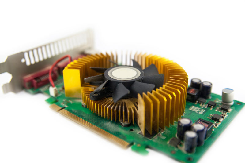 Computer graphics card with closeup electronic components