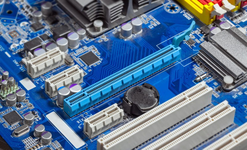 Close up PCI Express slots on motherboard