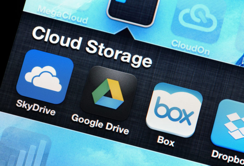 Hong Kong , Hong Kong, - May 1, 2013: Mobile apllcation of cloud storage for SkyDrive, Google Drive, Box, Dropbox