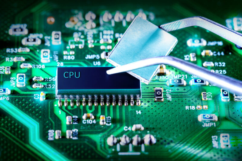 Quantum Processor Chip Creation in Laboratory. Central Computer Processors CPU concept.